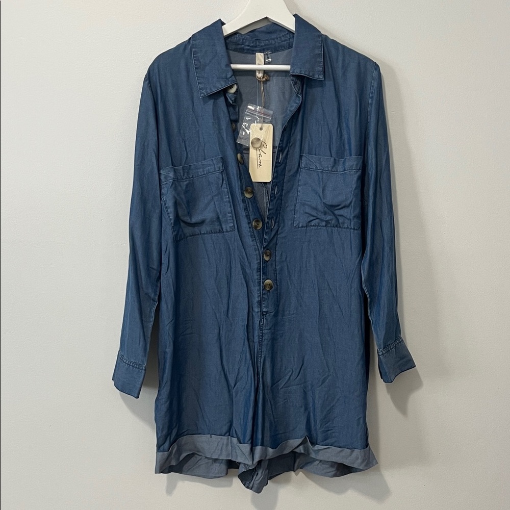 Elan Blue Button-Down Jumpsuit